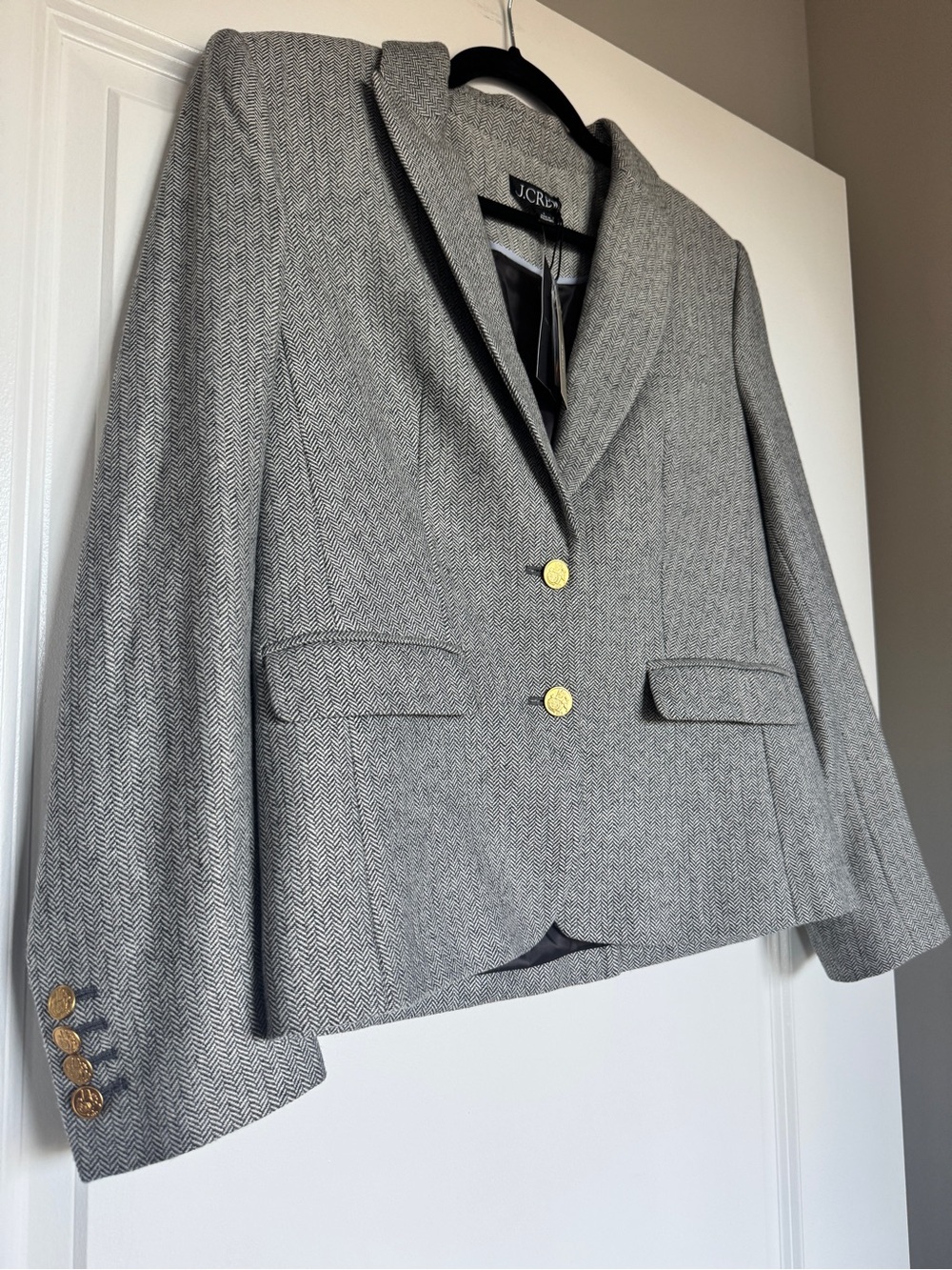 J. CREW École blazer herringbone wool blend Charcoal Ivory Donegal 4 CN799 NWT